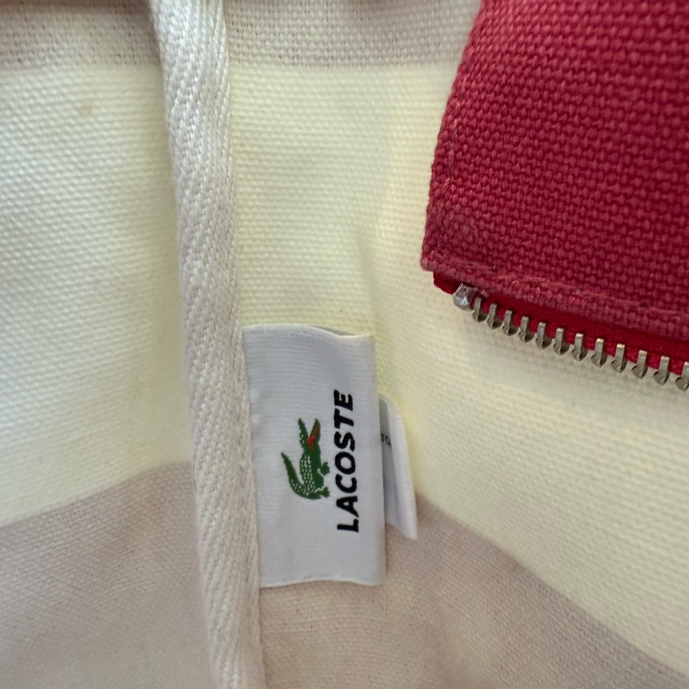 Lacoste Pink and White Striped Women's Tote Bag - Picture 8 of 12